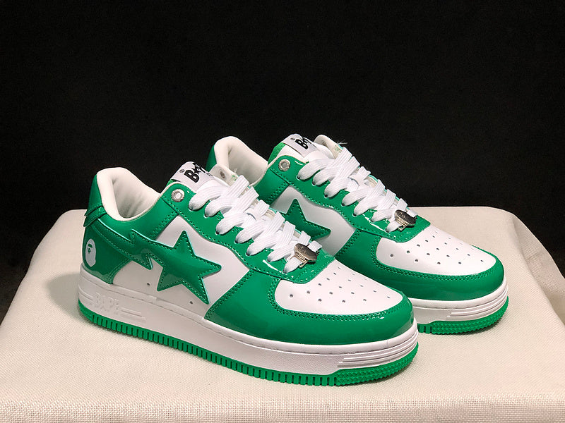 BAPE STA Low 'Green/White' Patent Leather Sneakers