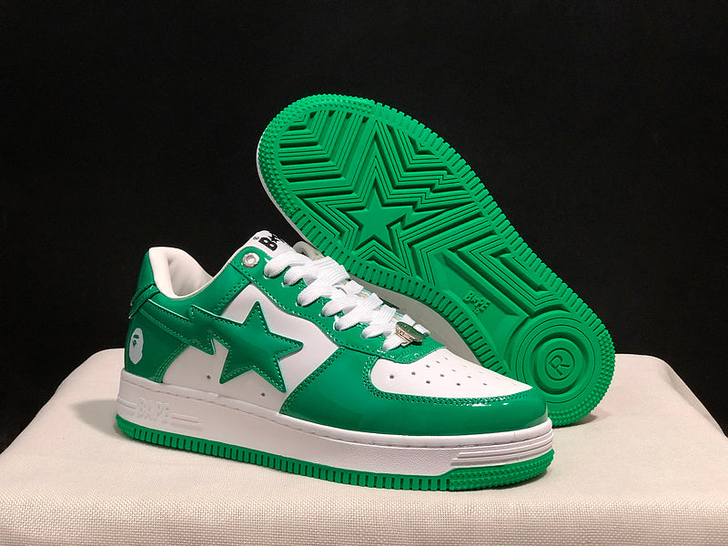 BAPE STA Low 'Green/White' Patent Leather Sneakers