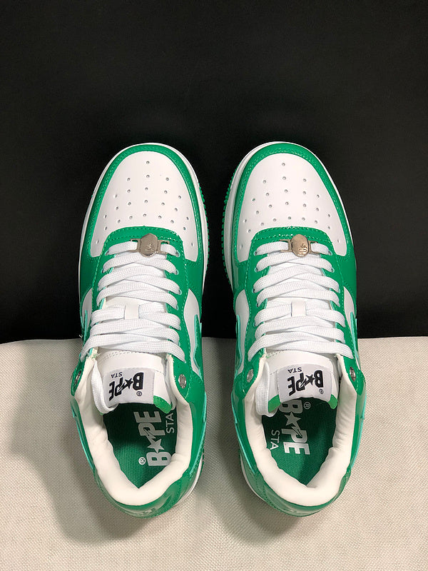 BAPE STA Low 'Green/White' Patent Leather Sneakers