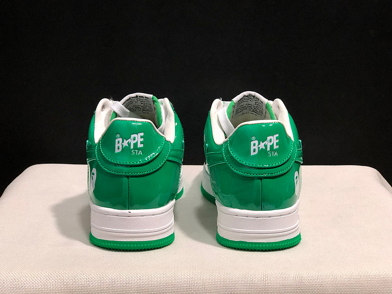 BAPE STA Low 'Green/White' Patent Leather Sneakers